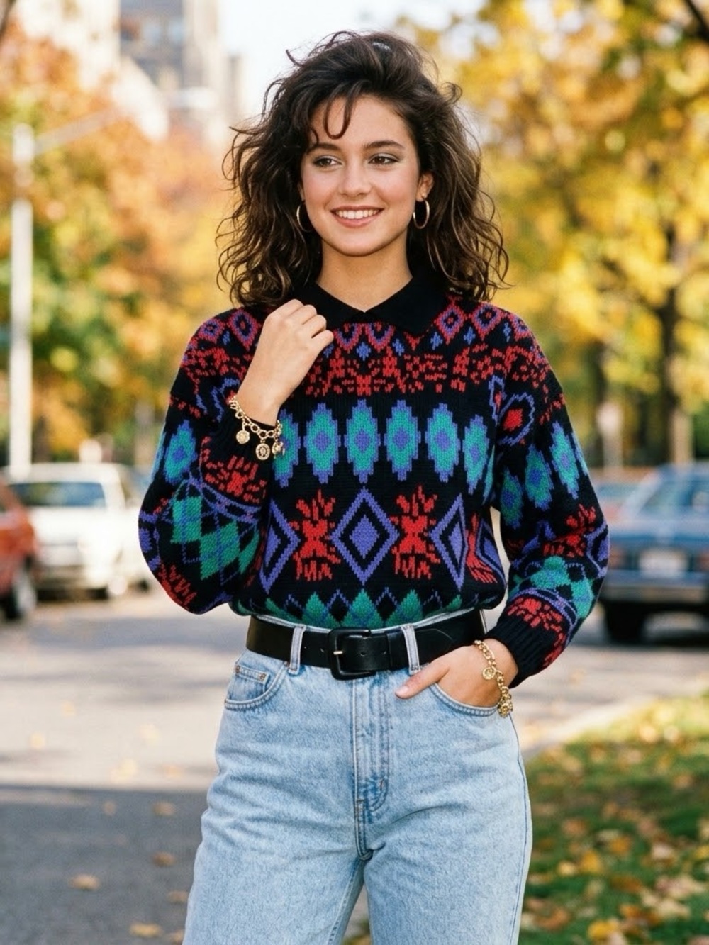 Vintage 80’s Michael Carrie Women’s Aztec Geometric Collard Long Sleeve Sweater